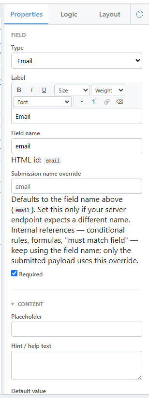 Set Field Properties